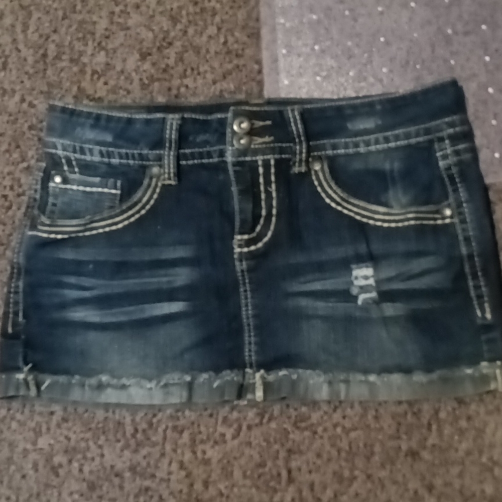 Hydraulic Denim Mini Skirt